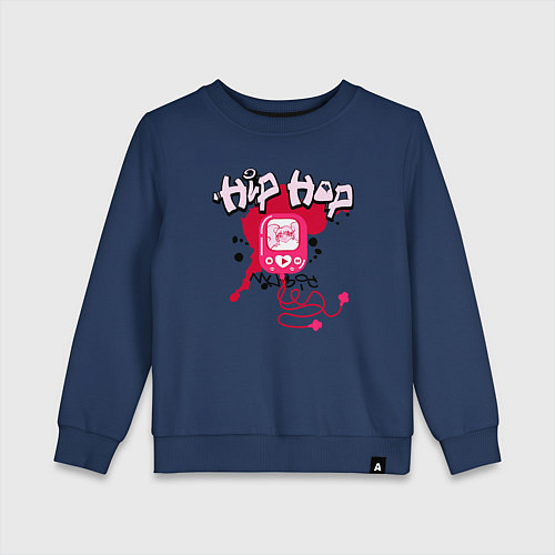 Детский свитшот Граффити хип-хоп плеер с наушниками / Тёмно-синий – фото 1