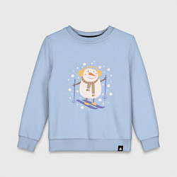 Свитшот хлопковый детский Снеговик лыжник, цвет: мягкое небо