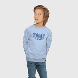 Свитшот хлопковый детский Синяя птица в орнаменте гжель, цвет: мягкое небо — фото 2