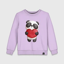Свитшот хлопковый детский Панда держит сердечко, цвет: лаванда