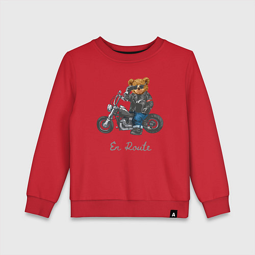 Детский свитшот Крутой мотоциклист медведь / Красный – фото 1