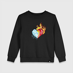 Свитшот хлопковый детский Лёд и пламя Сердце, цвет: черный