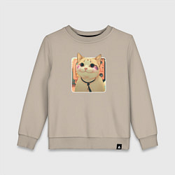 Свитшот хлопковый детский Cat smiling meme art, цвет: миндальный