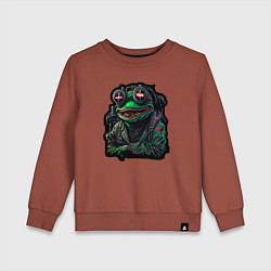 Свитшот хлопковый детский Лягушонок Пепе киберпанк, цвет: кирпичный