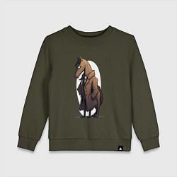 Свитшот хлопковый детский Мультяшный конь в пальто, цвет: хаки