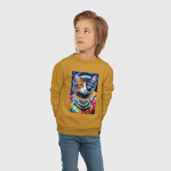 Свитшот хлопковый детский Котёнок космонавт - нейросеть, цвет: горчичный — фото 2