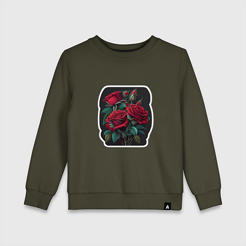 Детский свитшот Букет и красные розы / Хаки – фото 1