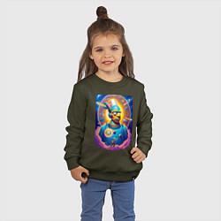 Свитшот хлопковый детский Гомер Симпсон - космический портрет - нейросеть, цвет: хаки — фото 2