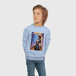 Свитшот хлопковый детский Cyberpunk 2077 - character - neural network, цвет: мягкое небо — фото 2