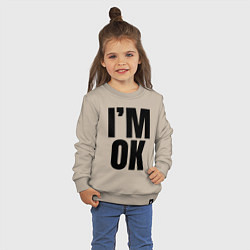 Свитшот хлопковый детский Im ok: большая надпись, цвет: миндальный — фото 2