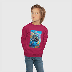 Свитшот хлопковый детский Shark - cyberpunk - neural network, цвет: маджента — фото 2