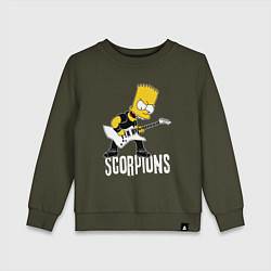 Свитшот хлопковый детский Scorpions Барт Симпсон рокер, цвет: хаки