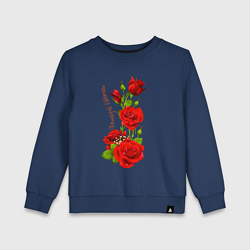 Детский свитшот Прекрасная Элеонора - букет из роз / Тёмно-синий – фото 1