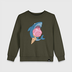 Свитшот хлопковый детский Акула с мороженым, цвет: хаки