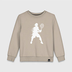Свитшот хлопковый детский Белый силуэт теннисиста, цвет: миндальный
