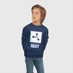 Свитшот хлопковый детский Rust в стиле glitch и баги графики, цвет: тёмно-синий — фото 2