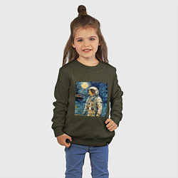 Свитшот хлопковый детский Космонавт на луне в стиле Ван Гог, цвет: хаки — фото 2