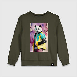 Детский свитшот Панда в модной куртке - акварель