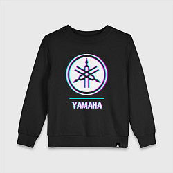 Свитшот хлопковый детский Значок Yamaha в стиле glitch, цвет: черный
