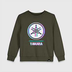 Свитшот хлопковый детский Значок Yamaha в стиле glitch, цвет: хаки