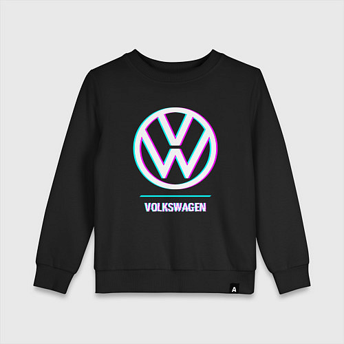 Детский свитшот Значок Volkswagen в стиле glitch / Черный – фото 1
