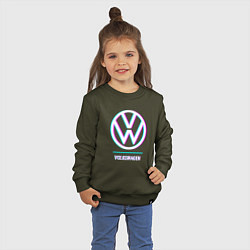 Свитшот хлопковый детский Значок Volkswagen в стиле glitch, цвет: хаки — фото 2