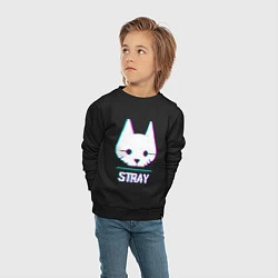 Свитшот хлопковый детский Stray в стиле glitch и баги графики, цвет: черный — фото 2