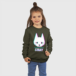 Свитшот хлопковый детский Stray в стиле glitch и баги графики, цвет: хаки — фото 2