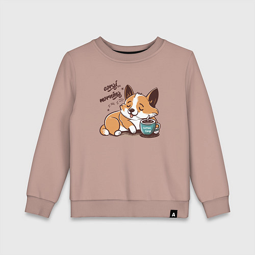 Детский свитшот Корги морнинг / Пыльно-розовый – фото 1