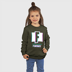 Свитшот хлопковый детский Fortnite в стиле glitch и баги графики, цвет: хаки — фото 2