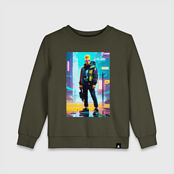 Свитшот хлопковый детский Барт Симпсон а большом городе, цвет: хаки