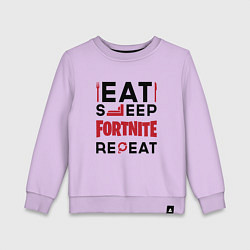 Свитшот хлопковый детский Надпись: eat sleep Fortnite repeat, цвет: лаванда