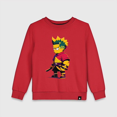 Детский свитшот Bart Simpson samurai - neural network / Красный – фото 1