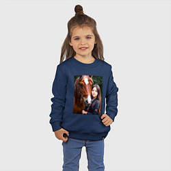 Свитшот хлопковый детский Девочка с лошадью, цвет: тёмно-синий — фото 2