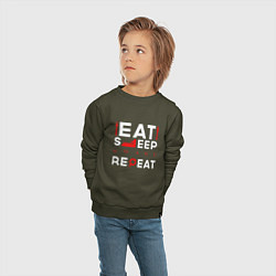 Свитшот хлопковый детский Надпись eat sleep Quake repeat, цвет: хаки — фото 2