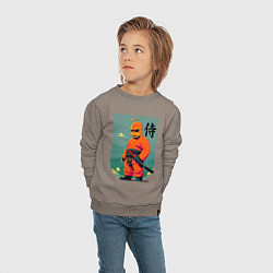 Свитшот хлопковый детский Гомер Симпсон - самурай - нейросеть, цвет: утренний латте — фото 2