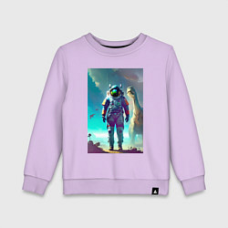 Свитшот хлопковый детский Космонавт на планете динозавров - нейросеть, цвет: лаванда