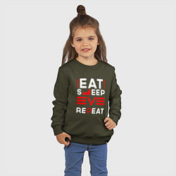 Свитшот хлопковый детский Надпись eat sleep EVE repeat, цвет: хаки — фото 2