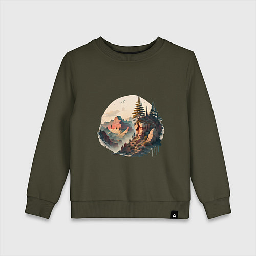 Детский свитшот Горы в стиле моротай / Хаки – фото 1