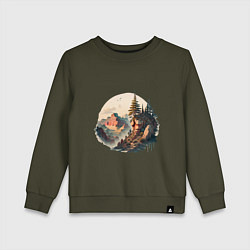 Свитшот хлопковый детский Горы в стиле моротай, цвет: хаки