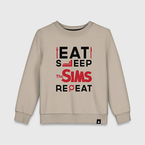 Детский свитшот Надпись: eat sleep The Sims repeat / Миндальный – фото 1