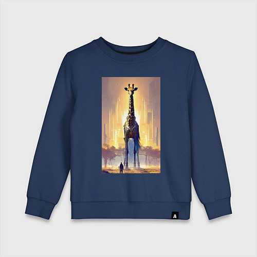 Детский свитшот Жираф в большом городе - фантазия - Нью-Йорк / Тёмно-синий – фото 1