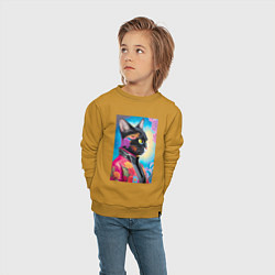 Свитшот хлопковый детский Кисуля в модной куртке - нейросеть, цвет: горчичный — фото 2