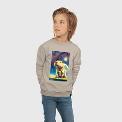 Свитшот хлопковый детский Capybara brave astronaut - neural network, цвет: миндальный — фото 2