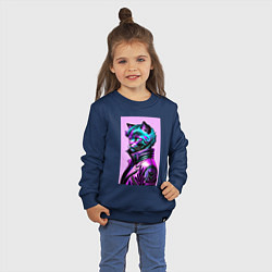 Свитшот хлопковый детский Прикольный фиолетовый котейка - нейросеть, цвет: тёмно-синий — фото 2