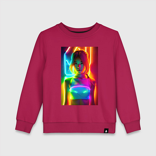 Детский свитшот Japanese girl - neon glow - neural network / Маджента – фото 1
