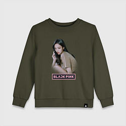 Свитшот хлопковый детский Jennie Blackpink, цвет: хаки