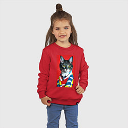 Свитшот хлопковый детский Кисуля в модном полувере - поп-арт, цвет: красный — фото 2
