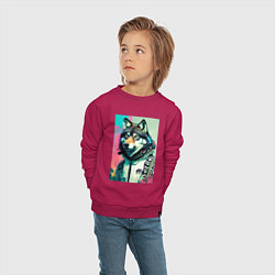 Свитшот хлопковый детский Волчара модник - нейросеть, цвет: маджента — фото 2