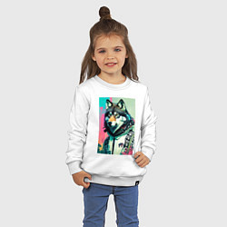Свитшот хлопковый детский Волчара модник - нейросеть, цвет: белый — фото 2